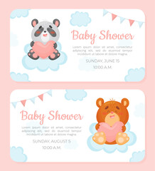Baby Shower Invitation Card with Cute Animal Vector Template