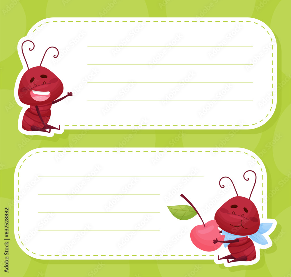 Poster Empty Note Card with Cute Ant Character Vector Template