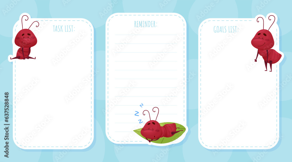 Poster empty note card with cute ant character vector template