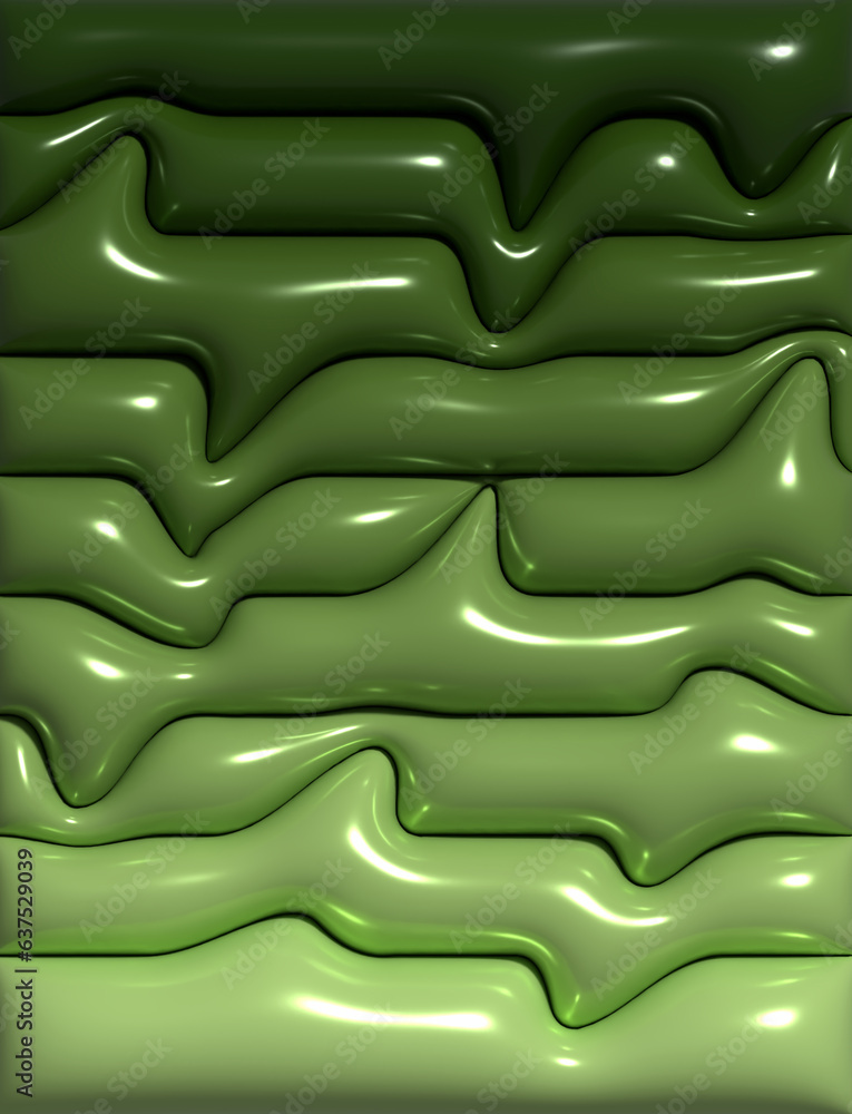 Poster abstract green background with curved inflated shapes, 3d rendering illustration