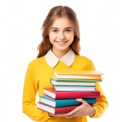 schoolgirl with vivid books isolated.