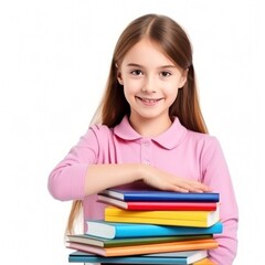 schoolgirl with vivid books isolated.