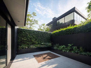 Digital photo of a beautiful apartment with a lot of greenery growing on the facade, dreamy biophilic design