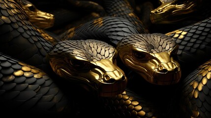 Snakes. Golden metal texture from snake scales.Generative AI