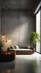 Modern living room in dark and light colors. With modern furniture. Generative AI