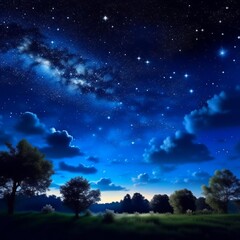 Fototapeta na wymiar Night starry sky over the field.