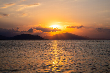 Sunset at Aegean sea at Evia island in Greece