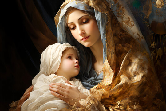 Holy Virgin Mary with Child Jesus. Generative AI