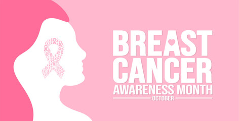 October is breast cancer awareness month background template. Holiday concept. background, banner, placard, card, and poster design template with ribbon and text inscription. vector illustration.