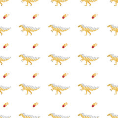 Vector seamless pattern with dinosaur and comet