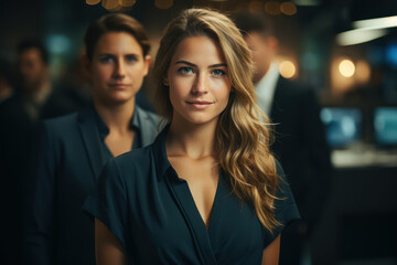 Obraz premium Businesswoman firmly and confidently looks ahead. Success women concept. Generative Ai.