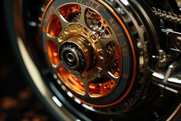 Close-up of a bicycle sprocket and wheel chain. The concept of cycling, practicing cycling sports. Generative Ai.