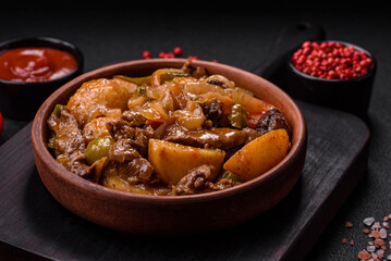 Delicious fresh stew of potatoes, tomatoes, onions, carrots and beef