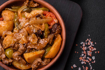 Delicious fresh stew of potatoes, tomatoes, onions, carrots and beef