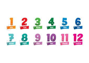 colorful 1-12 numbers and number names. 1-12 numbers tied with rope. 1-12 numbers concept for business, annual report, school, education world