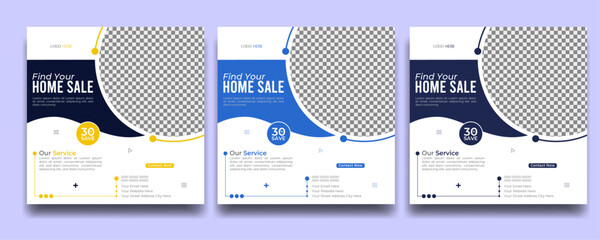 Real estate home Instagram social media post vector design template, Real estate social media post banner template. Modern Social Media banner template. Set of editable minimal square banner template.