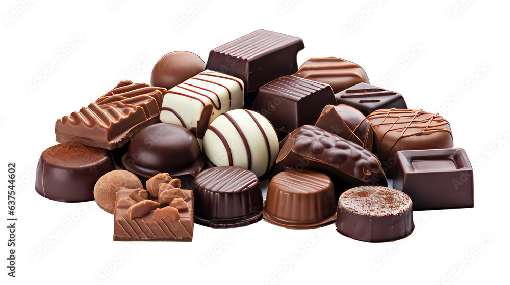 Poster various chocolates isolated on white created with generative ai