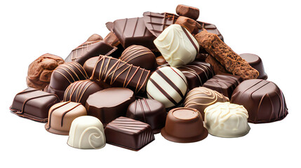 Various chocolates isolated on white created with Generative AI