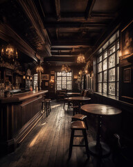 Timeless Charm Unveiled: Step Inside the Enchanting Ambiance of an Old Rustic English Pub! Still Life, Interior
