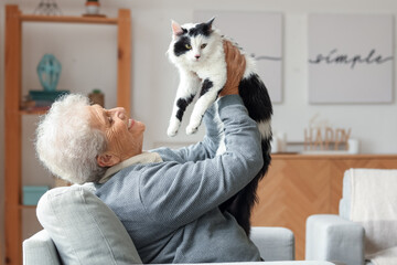 Senior woman with cute cat resting at home © Pixel-Shot