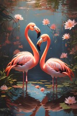 Enchanting Flamingos Gracefully Adorn the Pond AI Generative