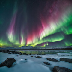 Arctic Night's Radiance: Captivating Aurora Borealis Lights Up the Sea and Sky