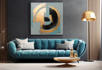 Color teal abstract painting for living room