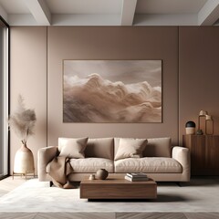 Monochromatic Light Brown Modern Living Room with Cloud Sofa