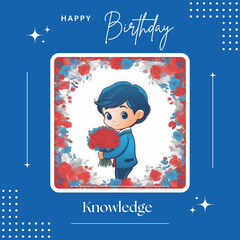 Cute cartoon boy in a Happy birthday knowledge costume. Happy birthday knowledge Postcard, Boo Postcard, AI-Generated Images