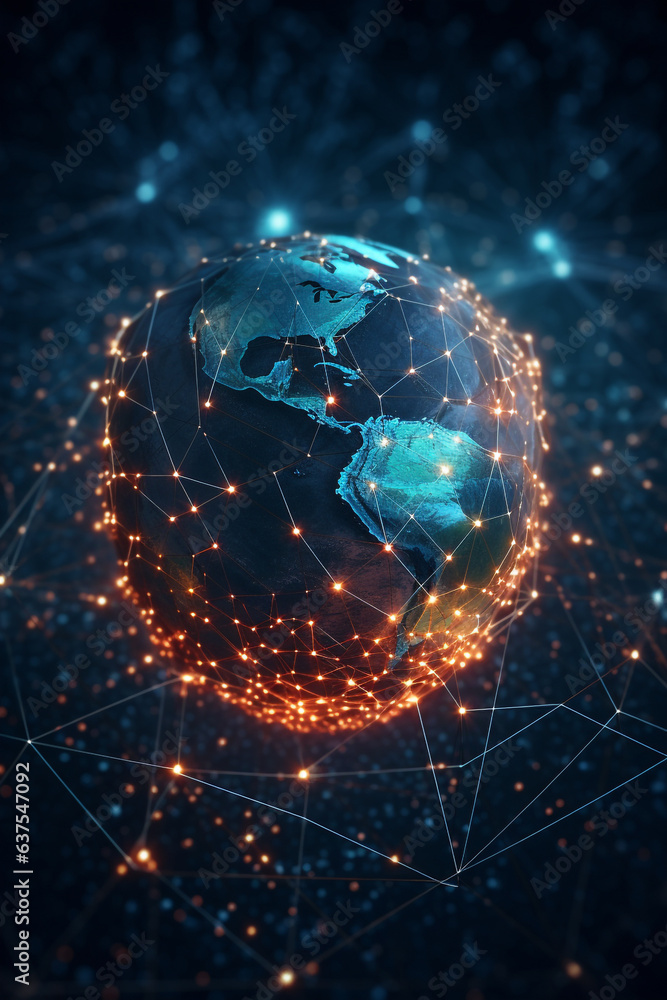 Poster communication technology for internet business. global world network and telecommunication on earth 