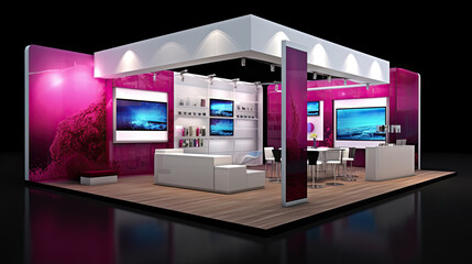 Commercial stand in an exhibition hall or a large professional salon ready to receive brands and advertisements