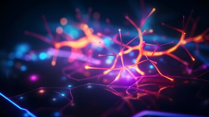 Obrazy na Plexi  neuro cell synapse, neural brain illustration, axon biology nervous, glow nerve, science ai, artificial intelligence