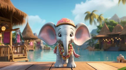 Afwasbaar Fotobehang Olifant Wild animals cartoon collection on natural background, AI generated image