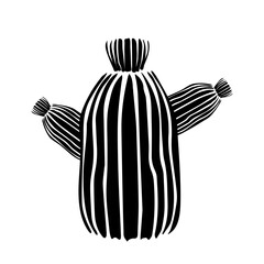Black outline hand drawing vector illustration of a decorative cactus Prickly pear plant isolated on a white background
