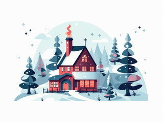 Fototapeta na wymiar Cartoon Winter wonderland town landscape. New year, Christmas day in a village.