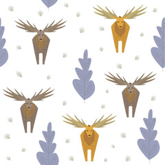 Pattern deer and tree on a white background. vector.