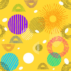 Summer bright pattern With geometry and retro brushes. Vector.