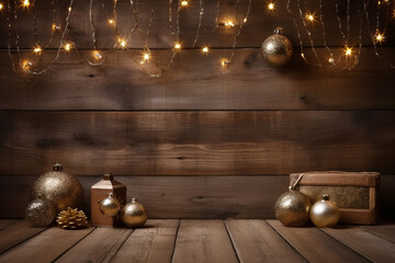 christmas decoration on wooden background . High quality photo