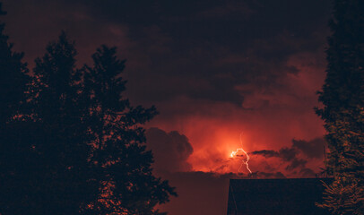 Thunderstorm with lightning at night.