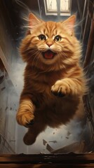 A painting of a cat jumping