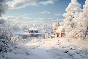 Snowy Village in the Mountains