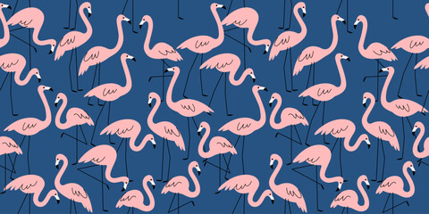 Seamless trendy pattern with flamingo. Cartoon vector illustration for prints, clothing, packaging and postcards.