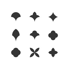Set of 9 geometric shape - stars, rhombus, flower bud, clover, four-leaf flower, fish scale, tulip. Modern linear design sign. © Lili Kudrili