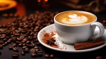 cup of coffee with beans