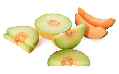 Ripe cut melon on white background