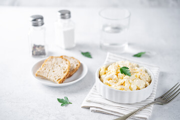 Squid egg mayonnaise salad in a bowl