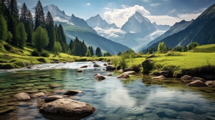 Calming background for relaxation, Alps. Generative AI