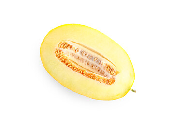 Half of sweet melon on white background