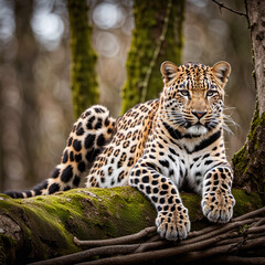 Regal Rest: Amur Leopard Lounges Lazily in Tree, Awaiting the Next Hunt