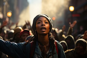 Fototapeta premium Disorder and protests unfolding on the bustling streets of a metropolis